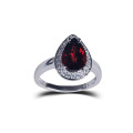 Aniversario de bodas Aniversario rojo en forma de corazón de piedra natural 925 anillos de joyería de plata
